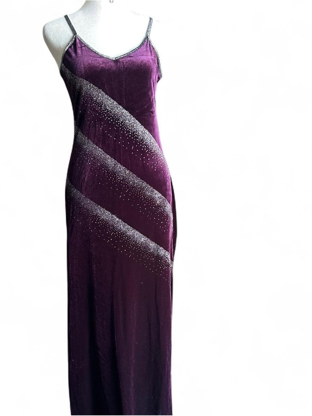 Plum Velvet Maxi Slip Dress with Silver Sparkle